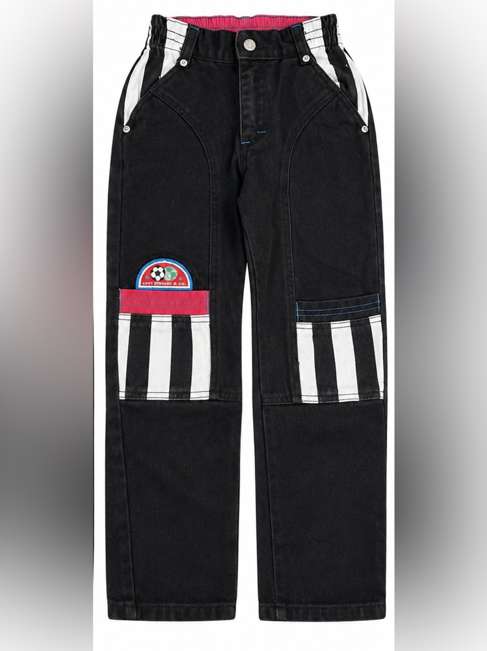 Vintage Little Levi’s Kids Jeans Size 7 Soccer Striped Black Denim 90s